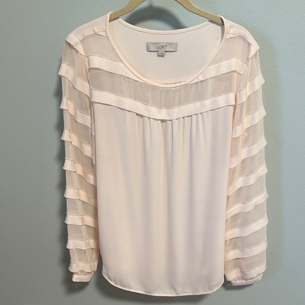 LOFT Women's Blouse with Sheer Striped Sleeves